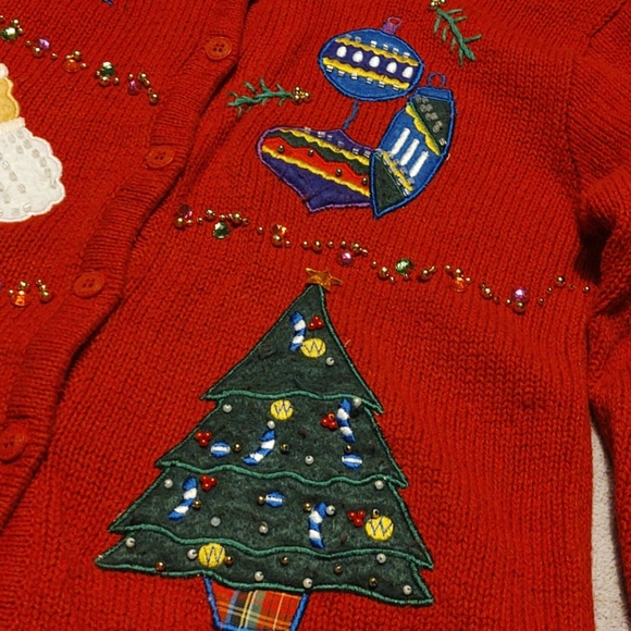 Airport Girls Embellished Red Holiday Sweater Sz M - Picture 4 of 6